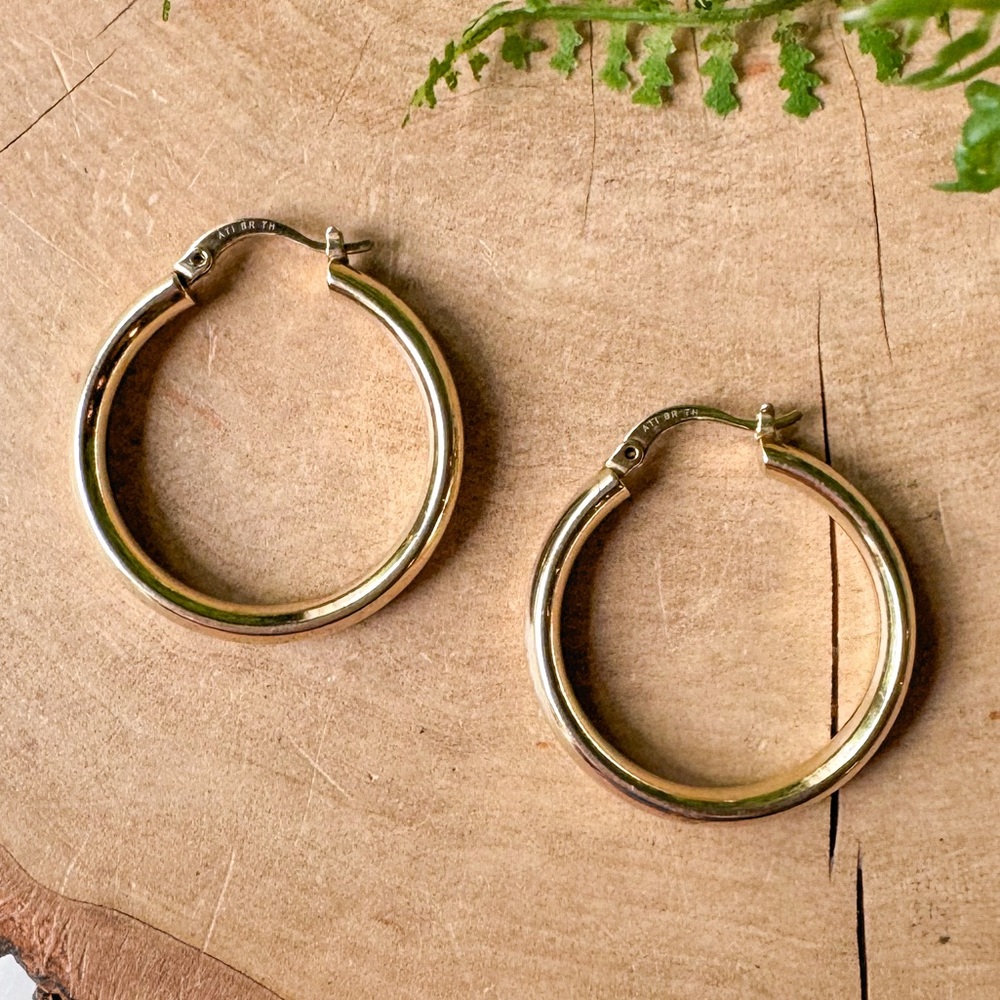 Vintage ATI BR TH Gold Chunky Hoops Earrings